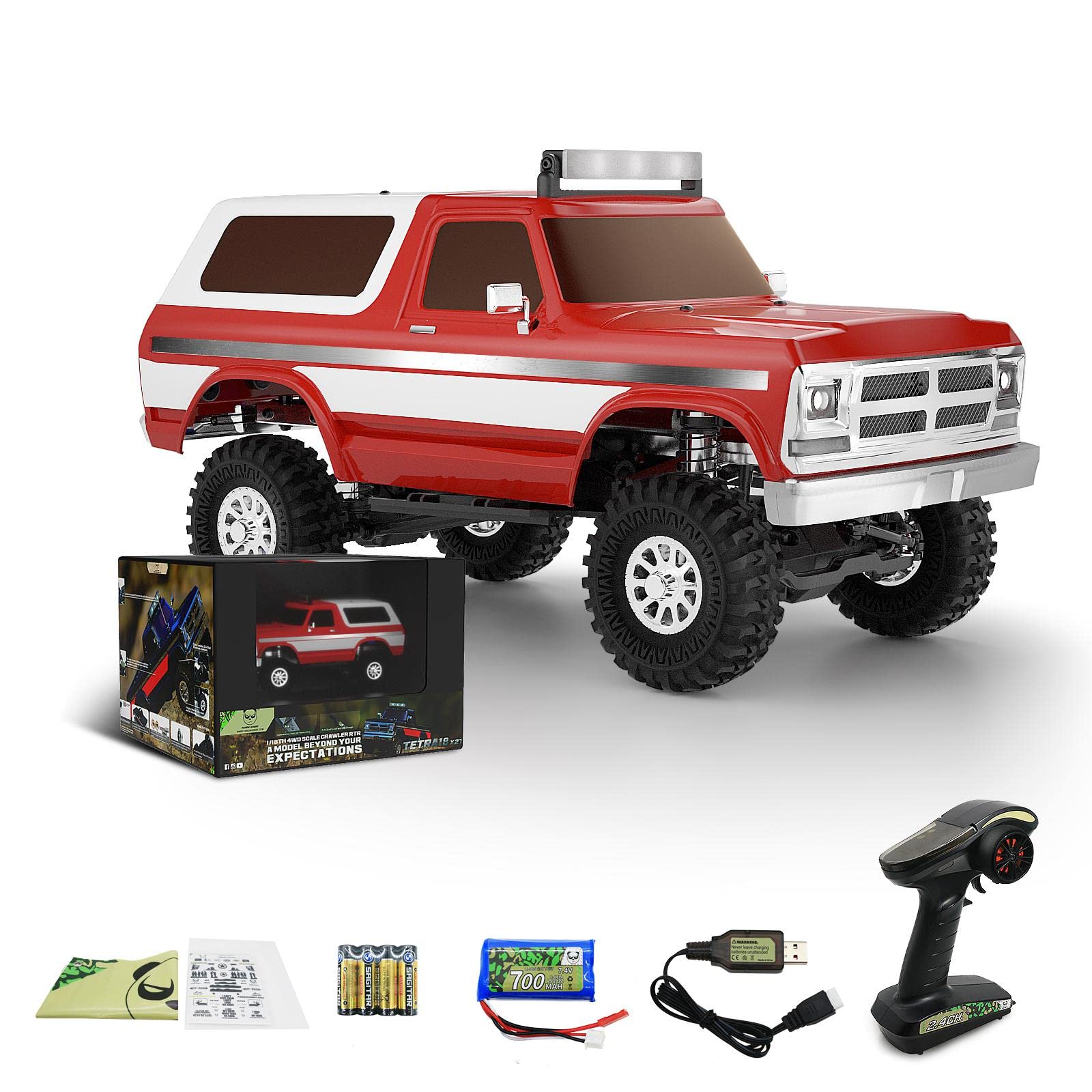 RC Crawler 1/18 RC Rock Crawler 4x4,4WD Off Road RC Cars,Panda Hobby 1:18 RC Truck Cruiser Vehicle for Adults,Remote Control RTR Hobby Car,Waterproof/Shockproof/Anti-Skid RC Car,Tetra18 X2,Red