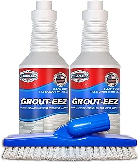 Clean-eez Grout Cleaner 2 Pack with Free Stand-Up Brush - Stain Remover Heavy-Duty Scrubber - Bathroom Shower Ceramic Porc...