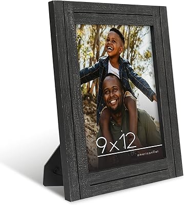 Americanflat 9x12 Picture Frame with Polished, Crystal Clear Glass - Hampton Collection - Distressed Wood Picture Frames for Tabletop and Wall Display - Charcoal Black