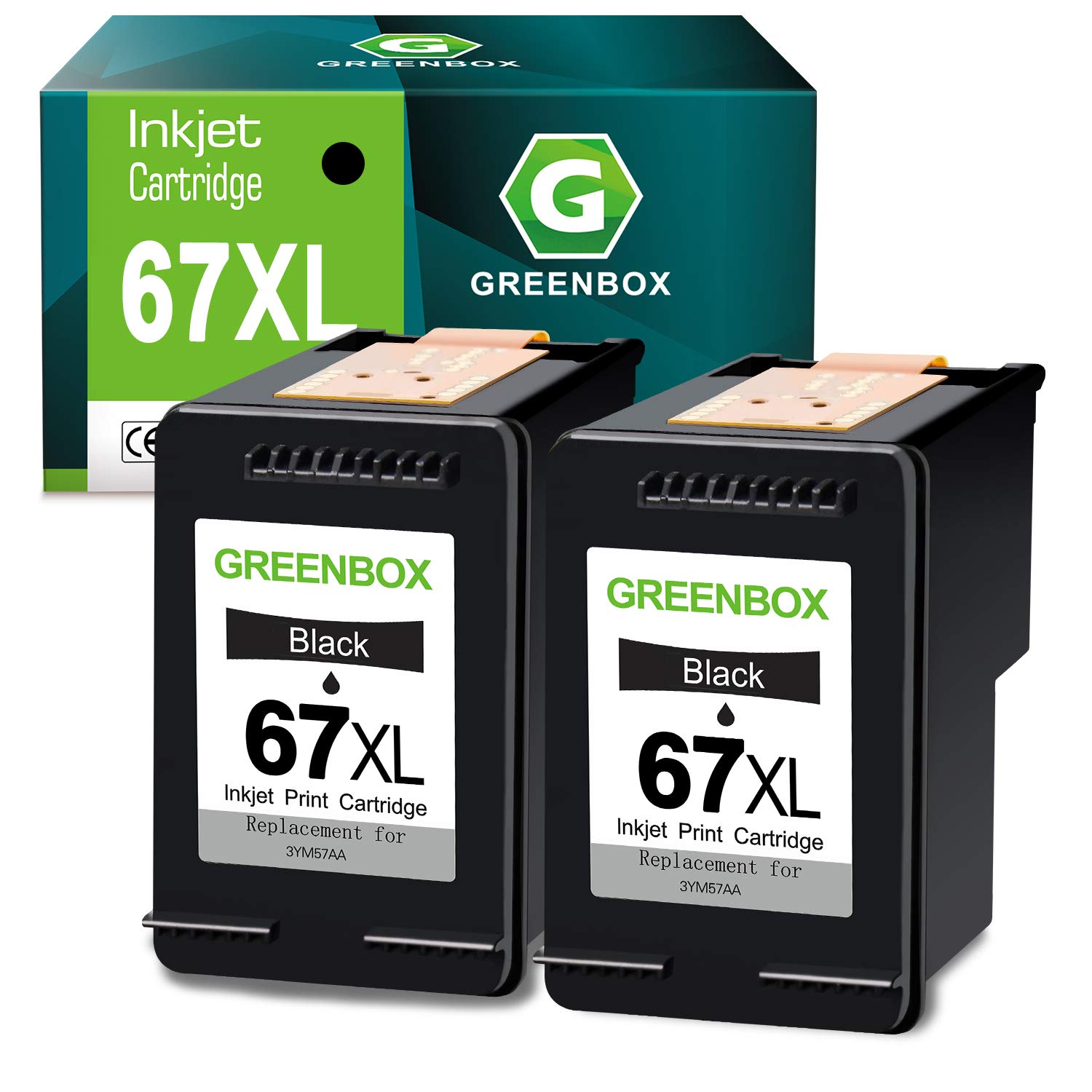 GREENBOXRemanufactured Ink Cartridge Replacement for HP 67 67XL for DeskJet 2732 2755 Envy 6052 6058 6075 DeskJet Plus 4152 4155 4158 Printer (2 Black)