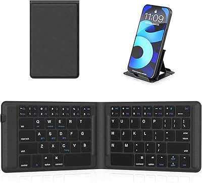 OMOTON Foldable Bluetooth Keyboard, Wireless Folding Keyboard, Multi-Device and Rechargeable, Portable Keyboard for iPhone, iPad, Android, Windows Laptop, Desktop, Tablet and PC,Black