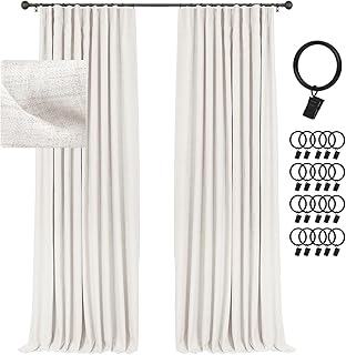 INOVADAY 100% Blackout Curtains for Bedroom, Black Out Curtains Clip Rings/Rod Pocket Linen Blackout Drapes 2 Panels Set, ...