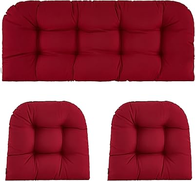 ZEOLABS Wicker Chair Cushions of 3 Pieces Waterproof Tufted Outdoor Seat Cushions for Patio Furniture Sofa Settee Couch,1 Loveseat and 2 U-Shaped Cushions,Burgundy