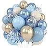 Dusty Blue Gold Balloons, 60 Packs 12 Inch Dusty Baby Blue Chrome Gold Blue Confetti Balloon Sand White Balloon for Boy Baby Shower Decorations Bridal Shower Gender Reveal Birthday Party Supplies