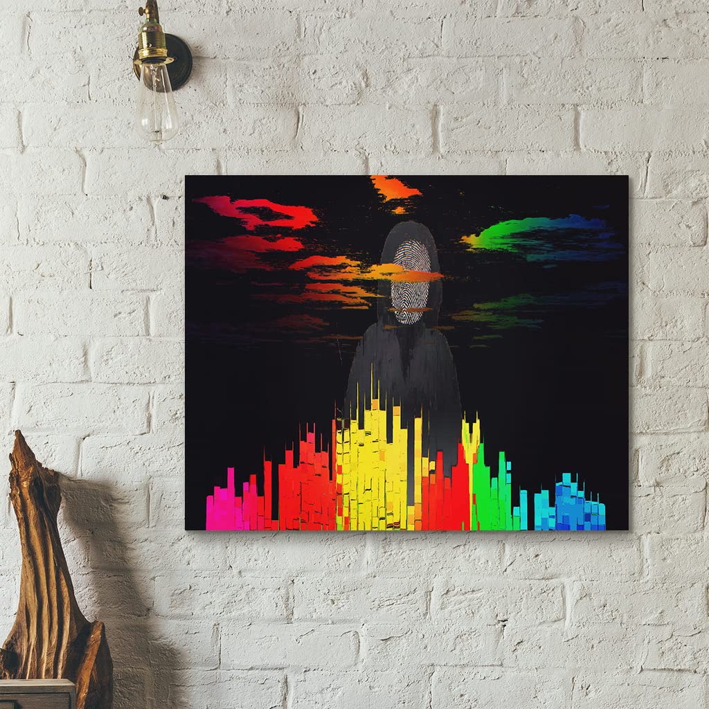 VERRE ART Printed Framed Canvas Painting for Home Decor Office Studio Wall Living Room Decoration (22x14inch Wrapped) - Glitch Art Abstract City