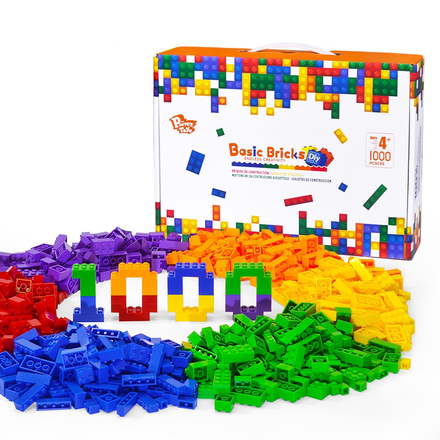 Pairez Toys Building Blocks Set, 1000 Piece Creative Small Bricks Set for Kids Stackable, 6 Classic Colors, Compatible with All Major Brands, Classic Blocks Toys for Kids Ages 4 5 6 7 8+ (Rainbow)