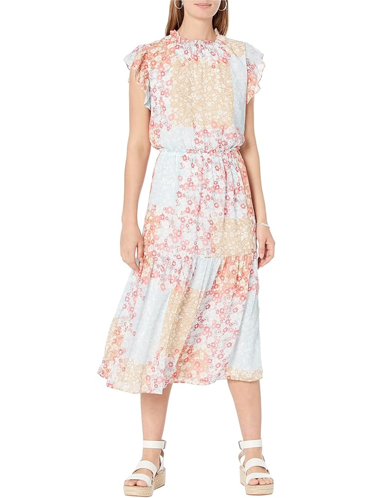 DKNY Mock Neck Ruffled Dress