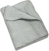 MONOBLANKS Baby Quilt Personlized Monogram Lightweight Embossed Scalloped Throw Blanket Four Seasons (Gray)