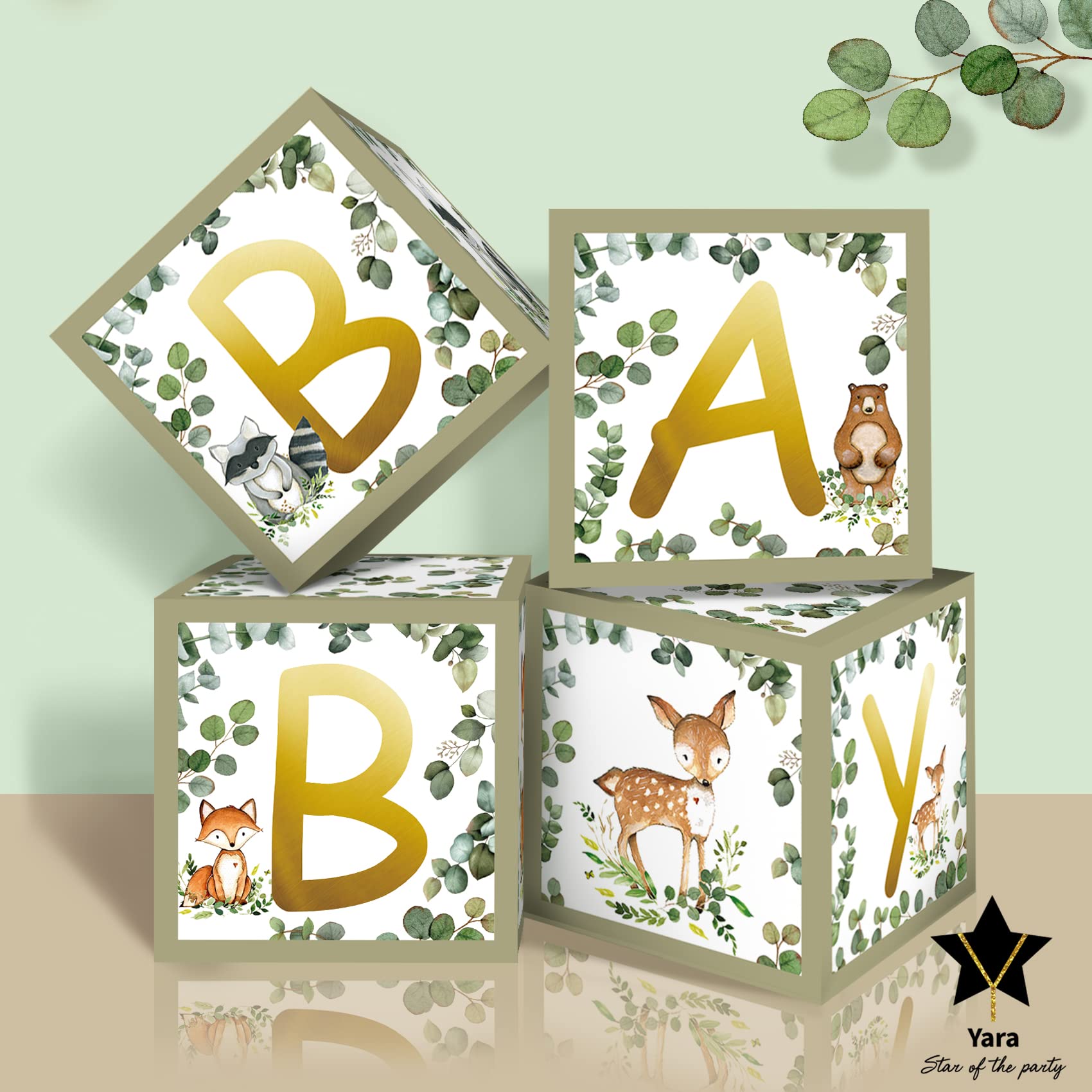 Buy Yara Woodland Baby Shower Decorations Boxes For Boy Girl, Sage ...