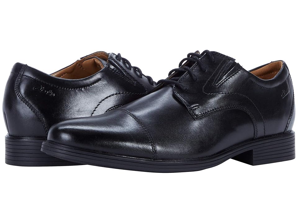 Buy Edwardian Men’s Shoes & Boots | 1900, 1910s Clarks Whiddon Cap Black Leather Mens Shoes $58.92 AT vintagedancer.com