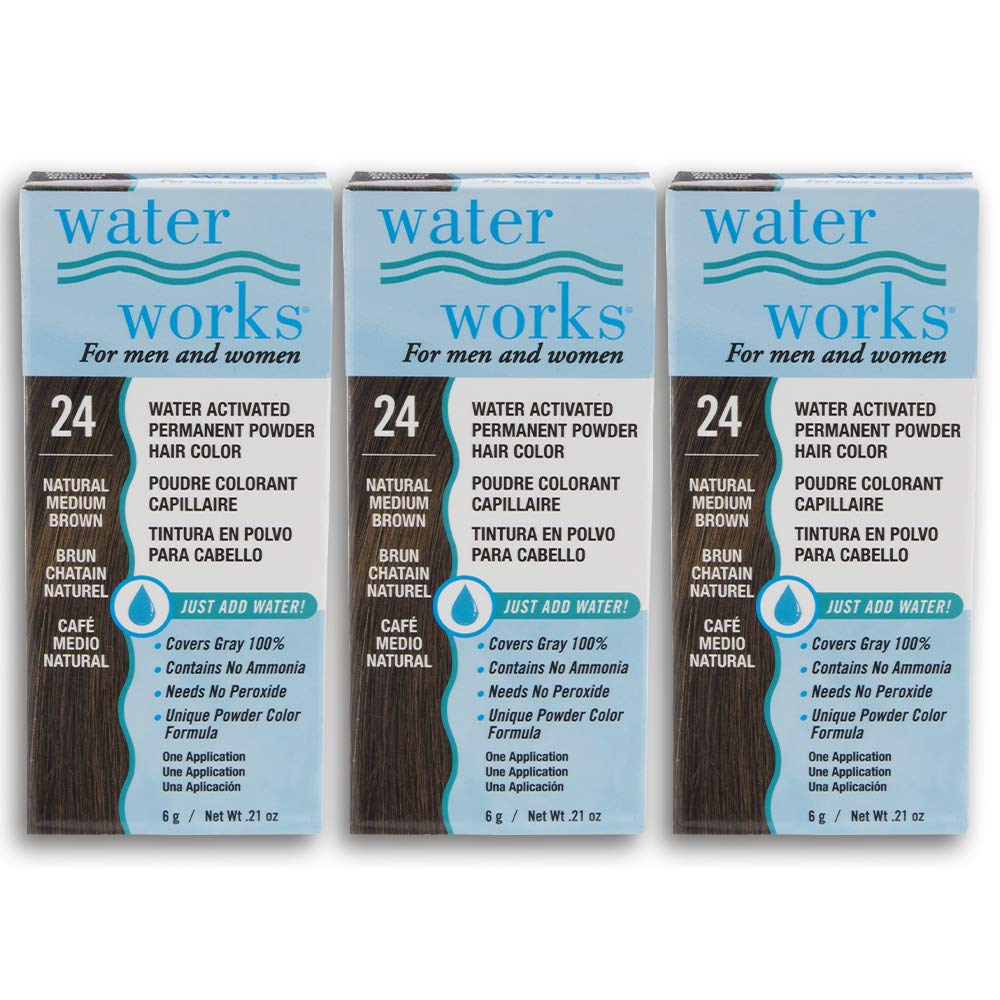 Water Works Powder Hair Color, Permanent, Medium Brown, 3 packs