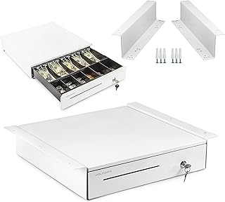 Volcora Cash Register Drawer with Under Counter Mounting Bracket - 16" White Drawer for POS, 5 Bill 6 Coin Cash Tray, Remo...