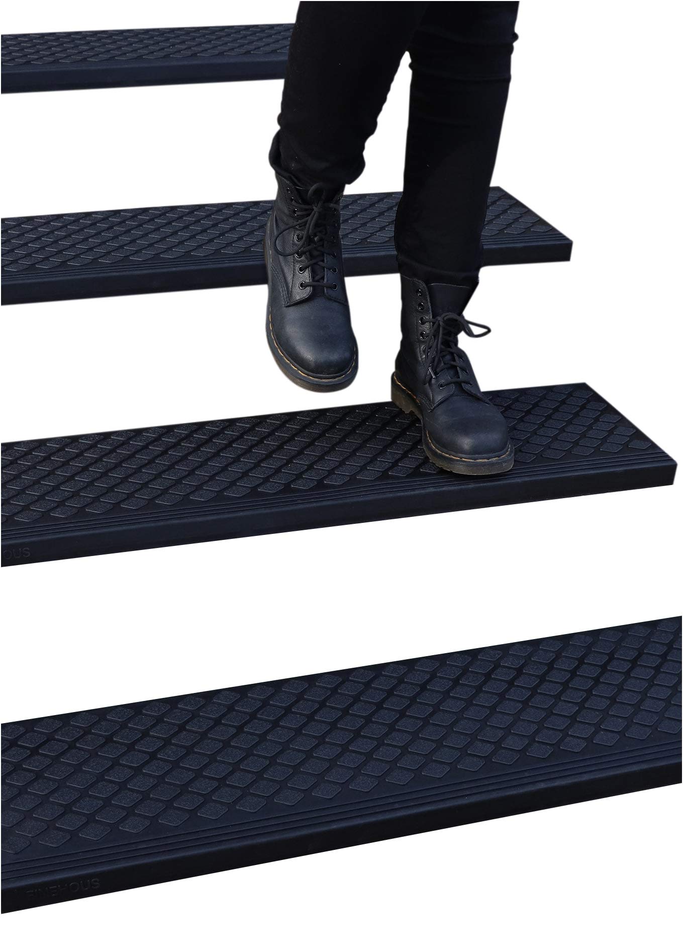 Rubber Stair Treads Non-Slip Outdoor 48"x10" (4-Pack) – Anti-Slip Step Mat with Nosing