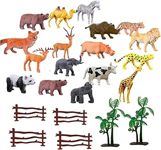 GRAPHENE Animal Figure Toy Set of 17 Pcs|Farm & Jungle Animal Figure Playsets with Artificial Tree & Fencing|Birthday & Return Gifts|School Project Learning Educational Toyset for Kids