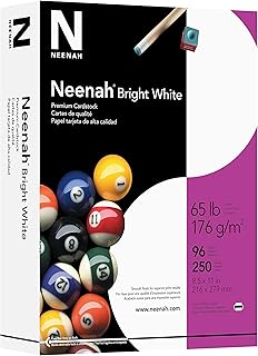 Neenah Premium Cardstock, 8.5" x 11", 65 lb/176 gsm, Bright White, 250 Sheets (91904)