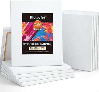 Shuttle Art Stretched Canvas, 12 Pack 11 x 14 Inch Canvases for Painting, 100% Cotton, Primed White, Premium Painting Canv...