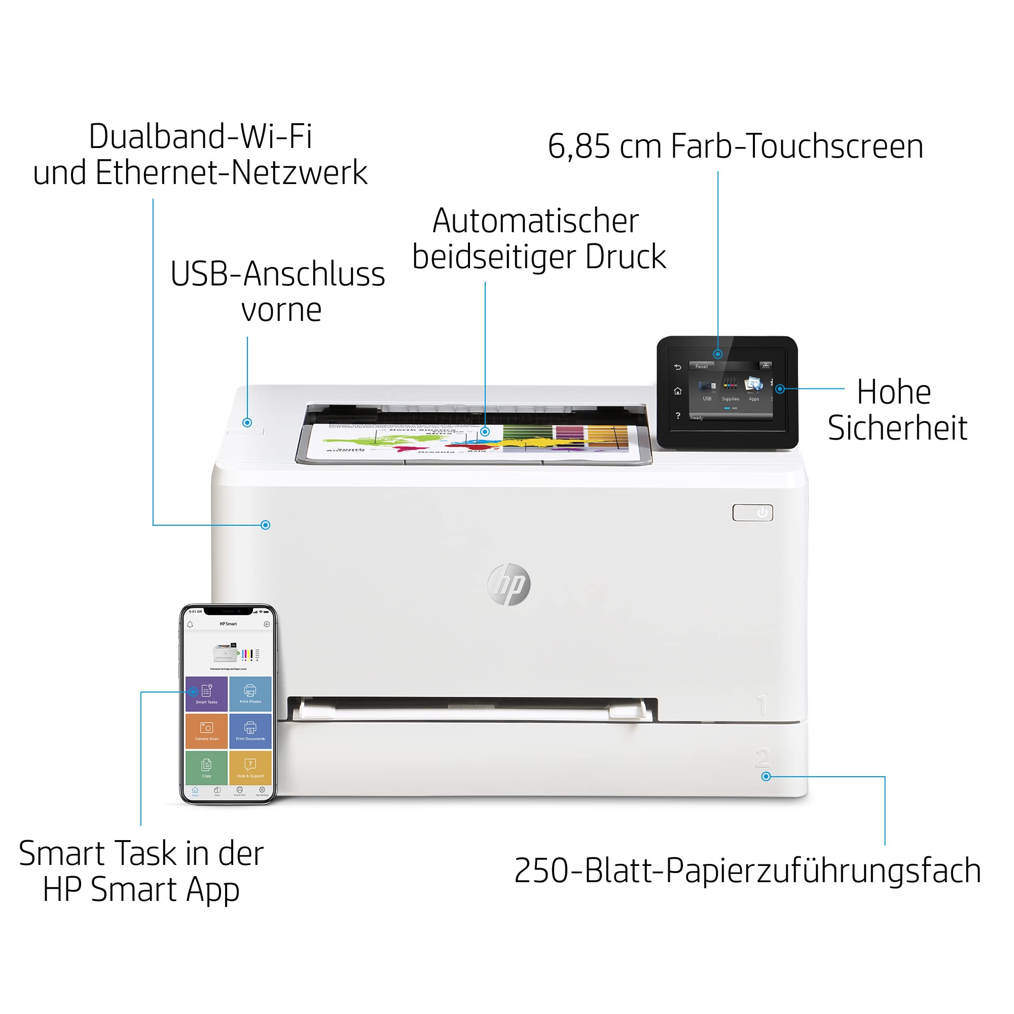 HP Color LaserJet Pro M255dw Wireless Laser Printer, Remote Mobile Print, Duplex Printing, Works with Alexa (7KW64A), White