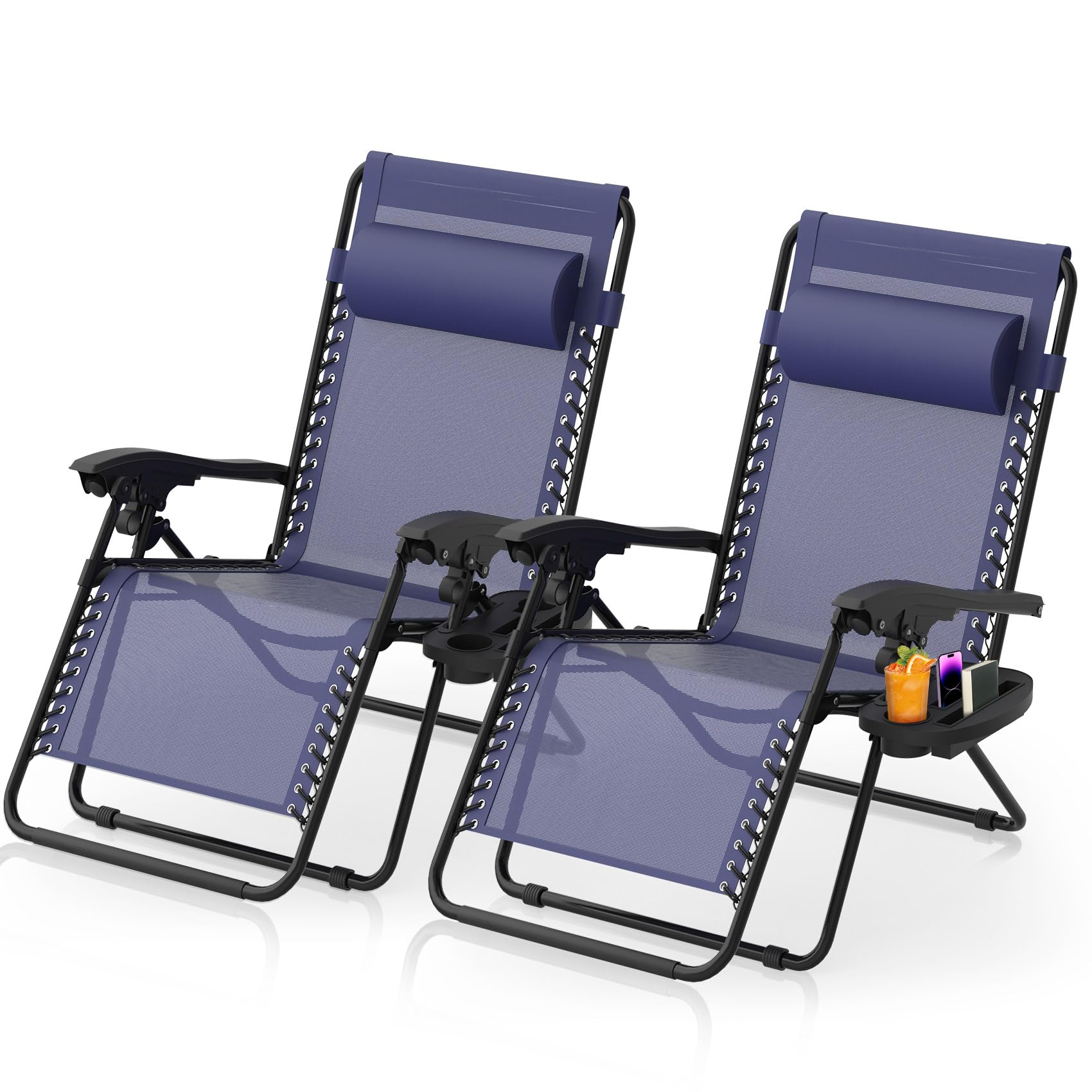 SuteckZero Gravity Chairs Set of 2, Zero Gravity Lounge Chair w/Upgraded Lock, Big Cup Holder and Pillow, Reclining Patio Chairs Folding Recliner for Indoor and Outdoor, Blue