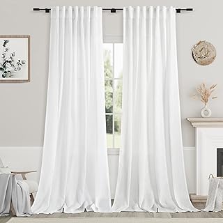 Linen White Curtains 120 inch Extra Long for Living Room Back Tab Light Filtering Semi Sheer Drapes Modern Farmhouse Coast...