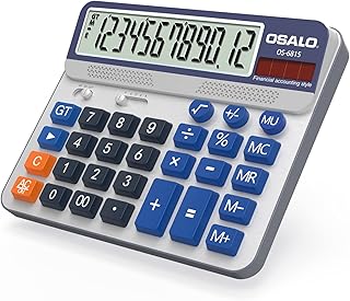 Desktop Calculator Extra Large 5in LCD Display 12-Digit Big Button Giant Accounting Calculator, Battery & Solar Powered, f...