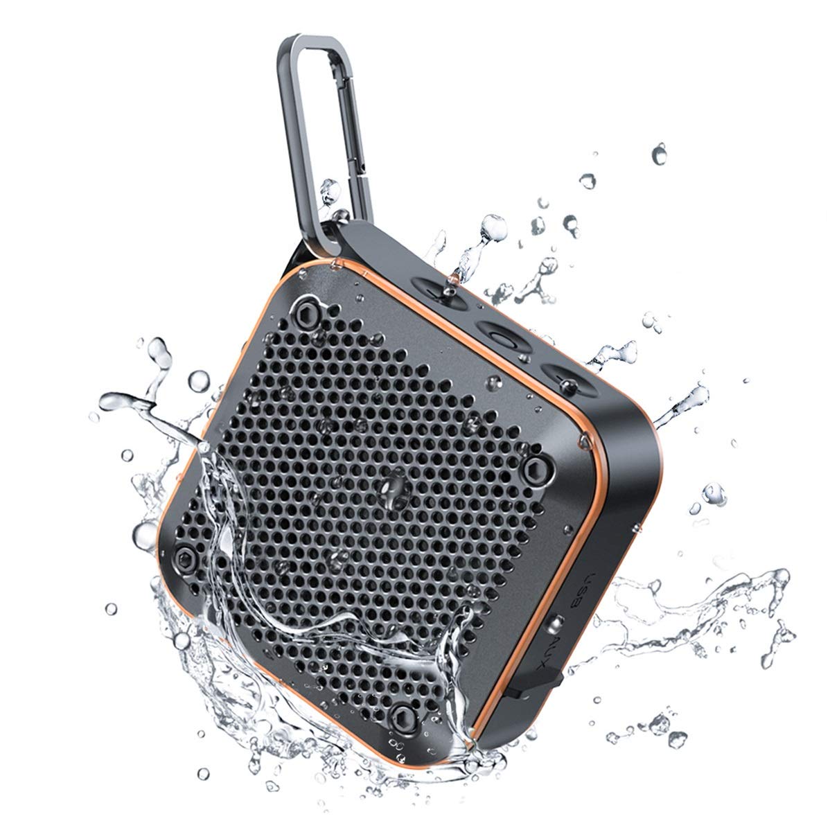 Shower Bluetooth Speaker, IPX7 Waterproof Portable Speakers with Loud HD Sound, Mini Wireless Speaker with TWS Stereo, Shower Radio for Bathroom, Kayak, Pool, Beach, Bike, Gifts (Black and Orange)