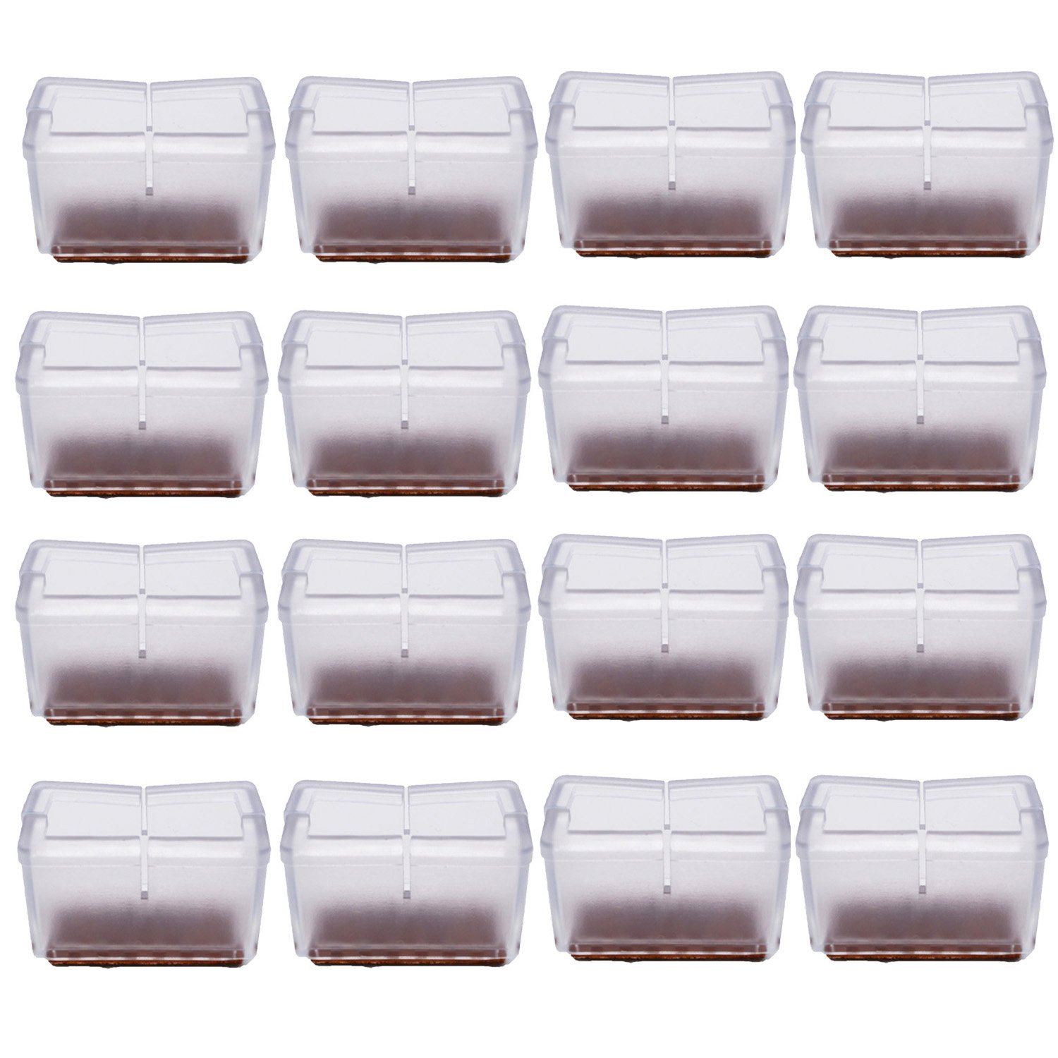 Antrader 16pcs Silicon Rectangle Furniture Pads Floor Protector Sofa Non-Slip Chair Feet Pad Table Leg Cap with Felt Pads ，Fits Chair Legs with1.57×1.02"(L*W),Clear