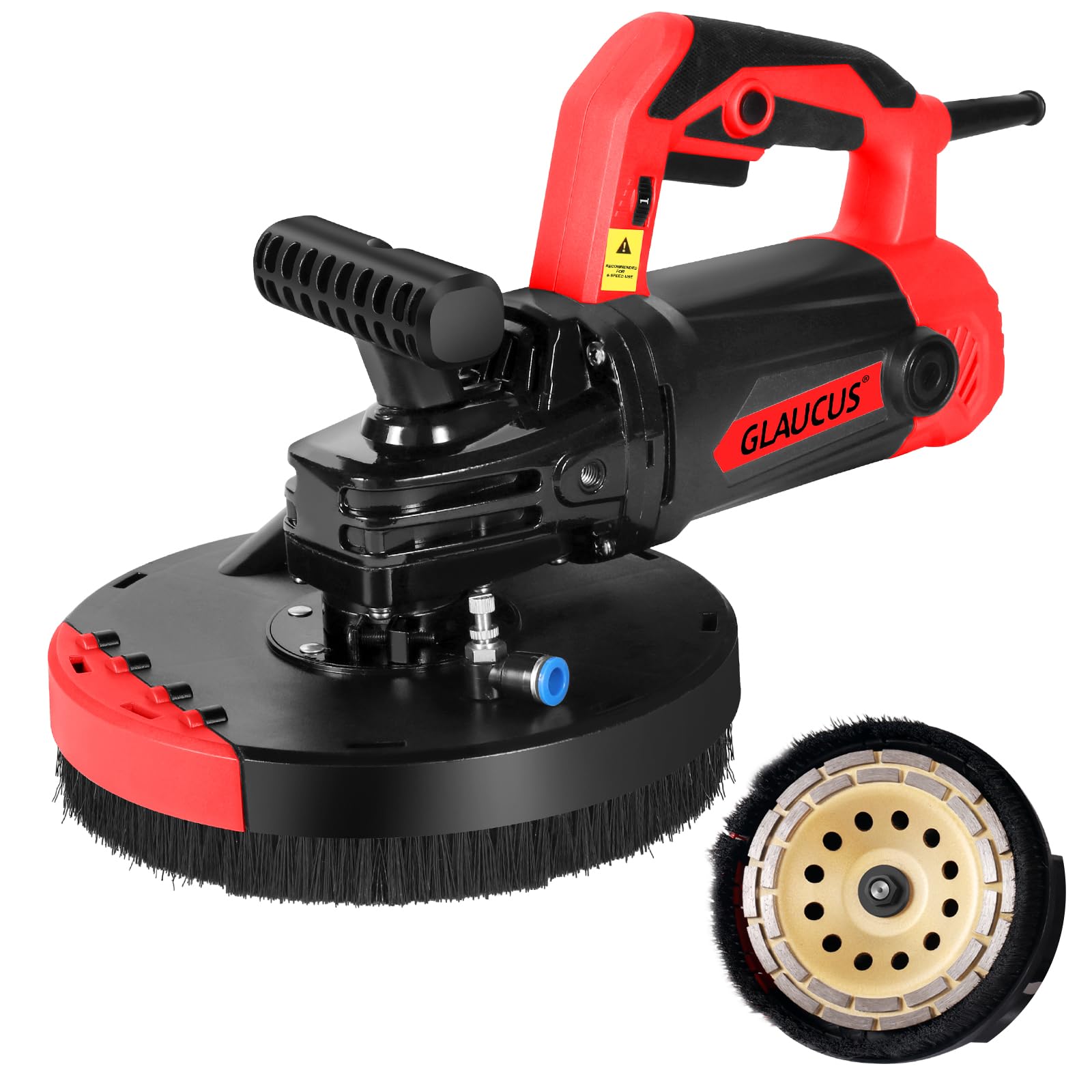 GLAUCUS® 7-Inch Concrete Surface Grinder, Angle Grinder Kit with Dust Shroud, 2200W Motor,Auxiliary Handle, Diamond Wheel, 90° No-Dead-Angle Sanding for Floor, Wall, and Ceiling