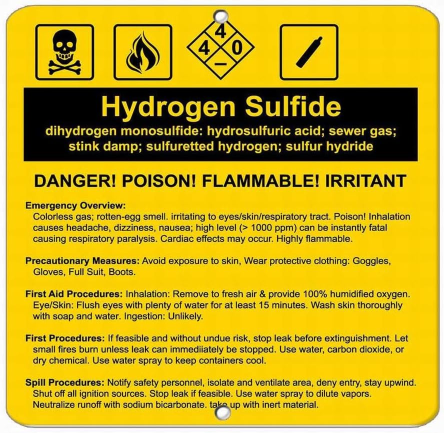 Warning Tin Signs Hydrogen Sulfide Dihydrogen Monosulfide ...