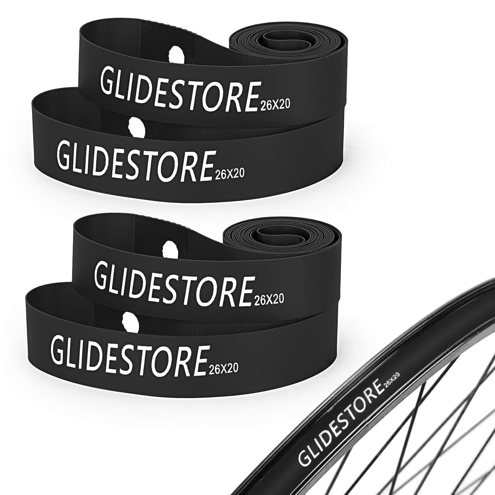 GLIDESTORE4 Pack Bicycle Rim Strip Rim Tape for Road Bike MTB Mountain Bike Tube Protector Liner (26" x 20mm)