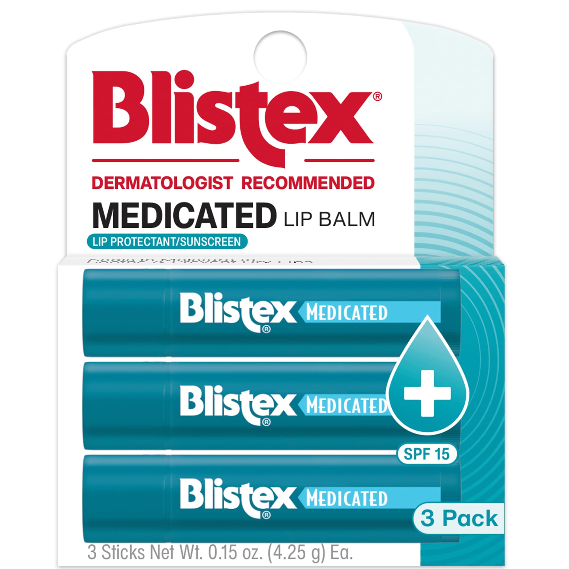 Blistex Medicated Lip Balm Spf 15, 3 Count, Multi, 0.15 Ounce (Pack Of 3)