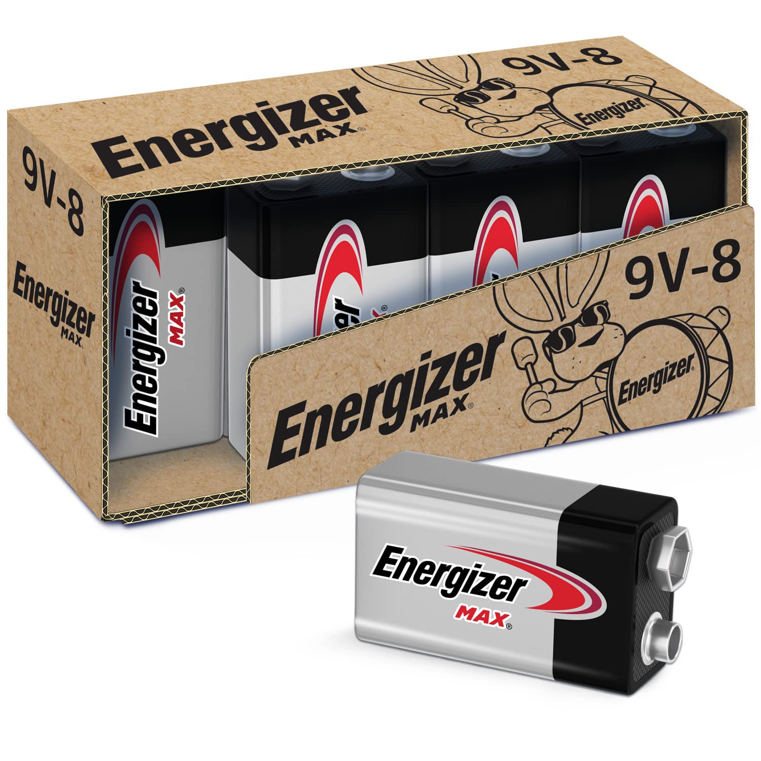 Energizer9V Batteries, Max 9 Volt Battery Premium Alkaline, 8 Count