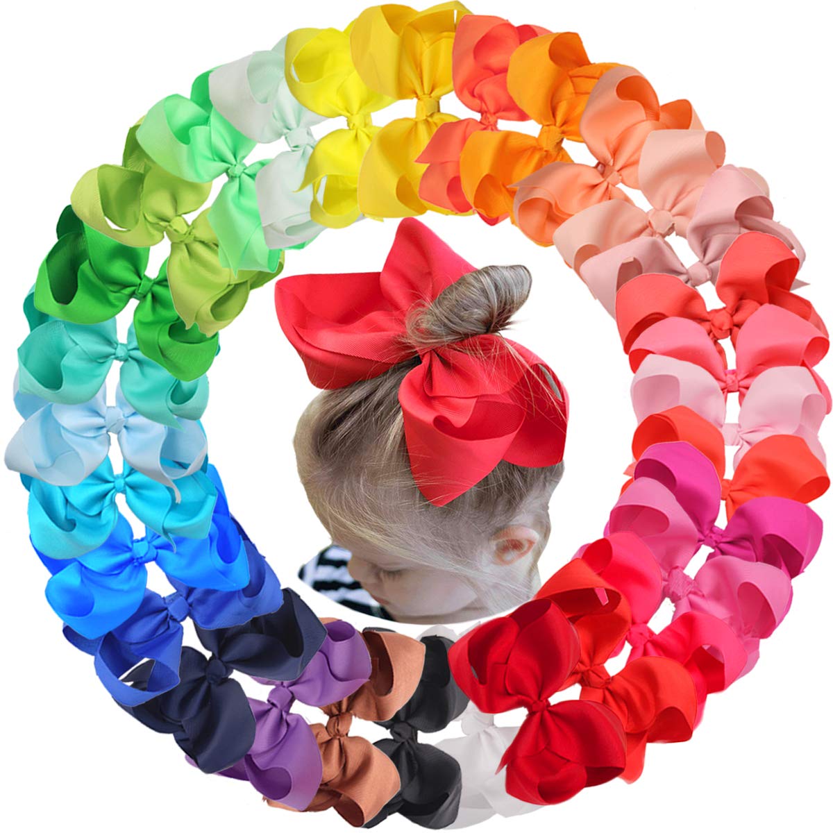 30 Colors 6 Inch Hair Bows Clips Grosgrain Ribbon Big Bows Clips for Baby Girls Infants Toddlers Kids Teens