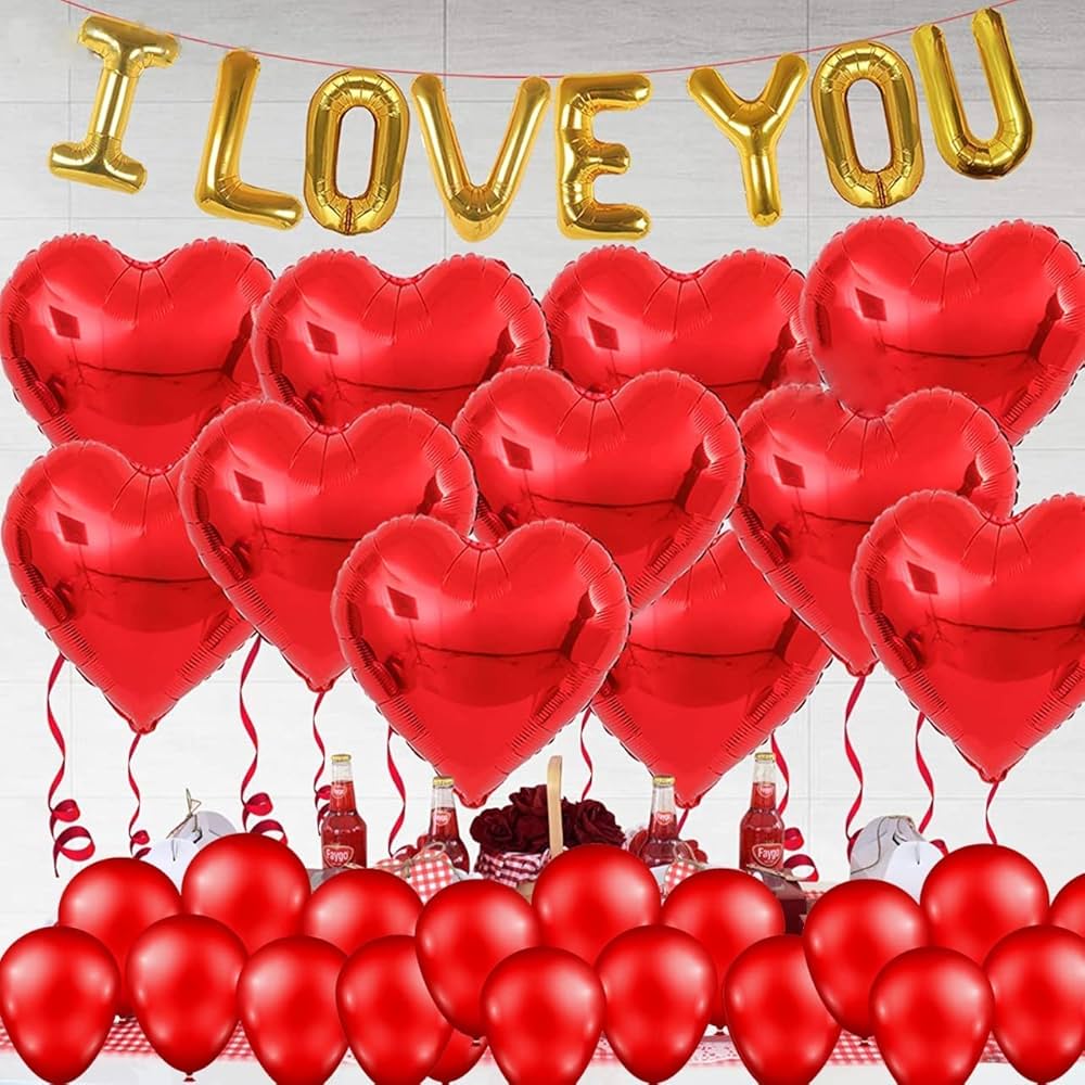 Festive Gift I Love You and Heart Shape Foil Balloons Decoration ...