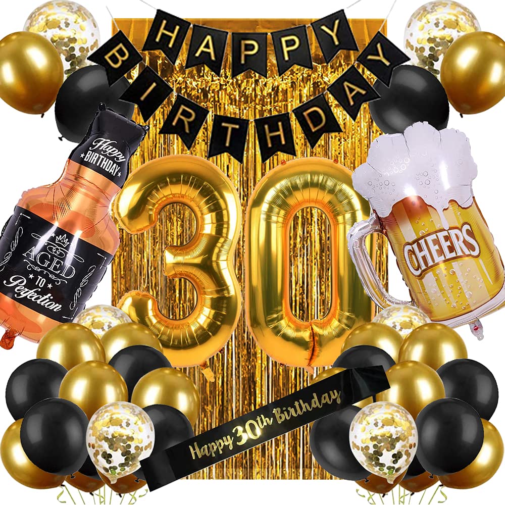 Amazon.com: 30th Birthday Decorations for Men, Black and Gold ...