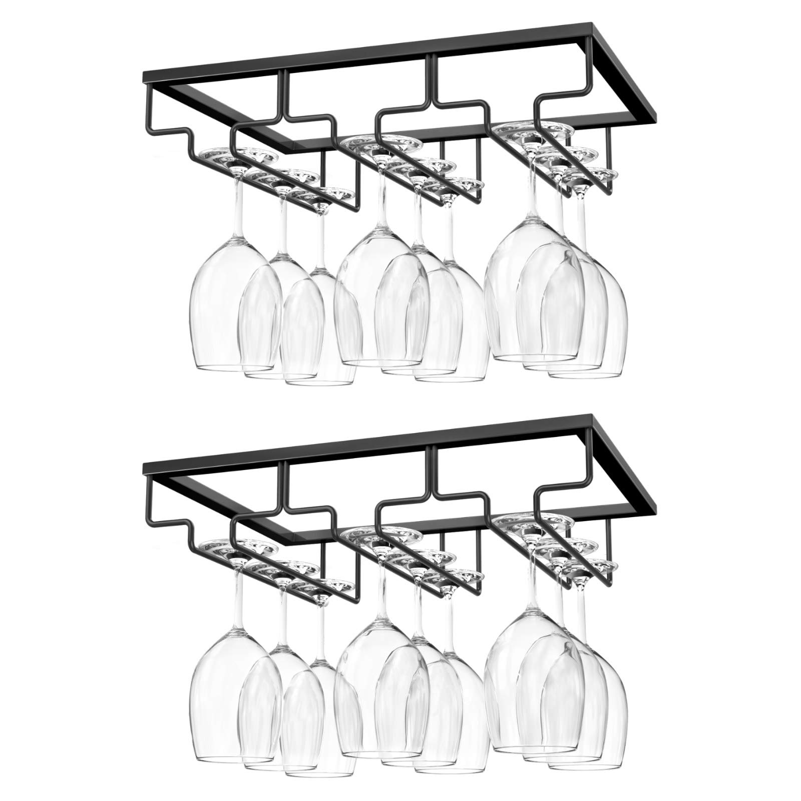 Nuovoware Wine Glass Rack, [2-Pack] Wine Glass Hanger Rack Under Cabinet Stemware Wine Glass Holder Storage Hanger for Bar Kitchen Cabinet (3 Rows) - Black