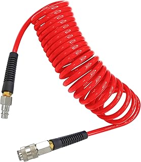 YOTOO Air Compressor Hose Polyurethane Recoil 5m Long 6mm ID x 9.5mm OD air Hose with Bend Restrictor, 1/4" Europe Quick C...