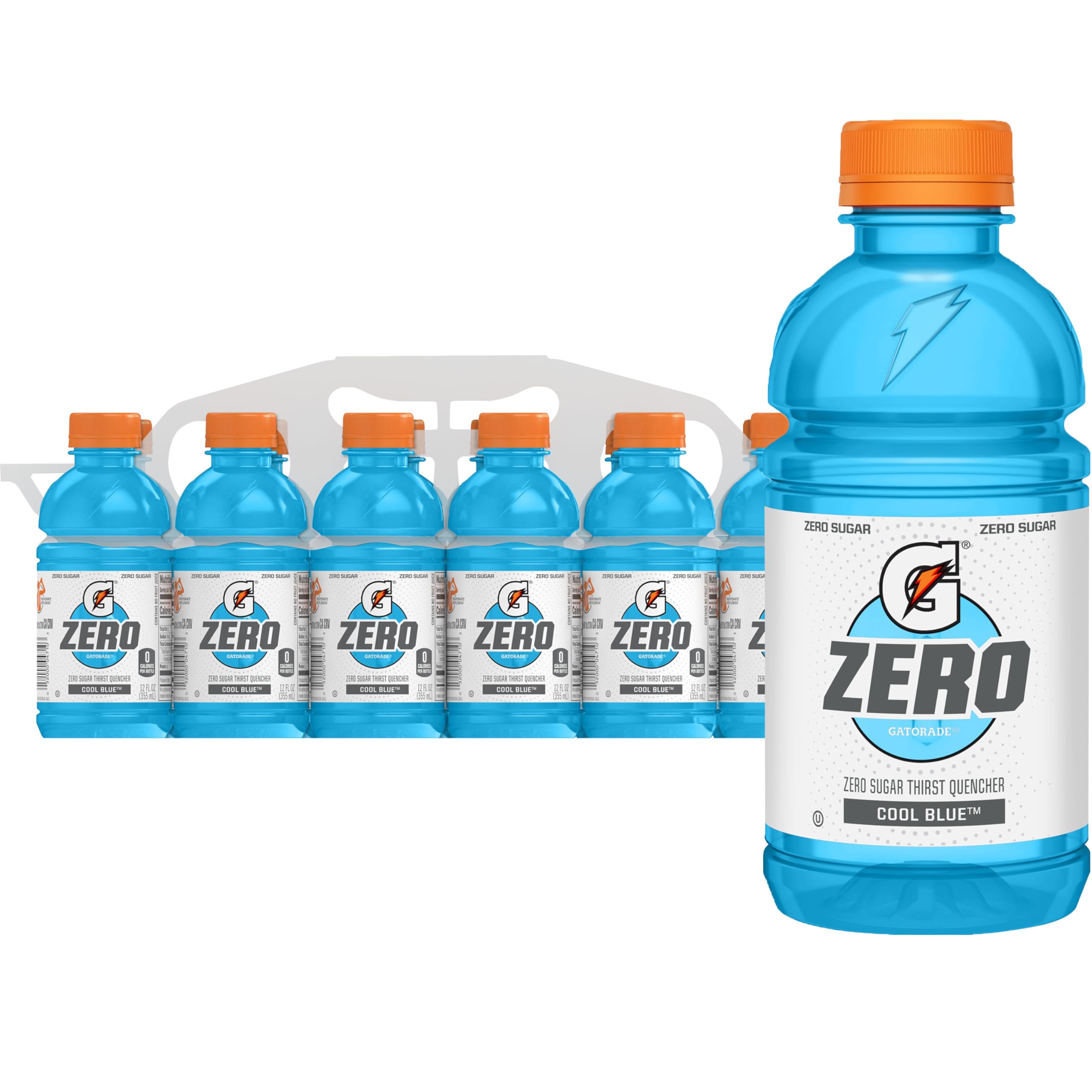 GatoradeZero Thirst Quencher Sports Drink, Cool Blue, 12oz Bottles (12 Pack), Zero Sugar, Electrolytes for Rehydration