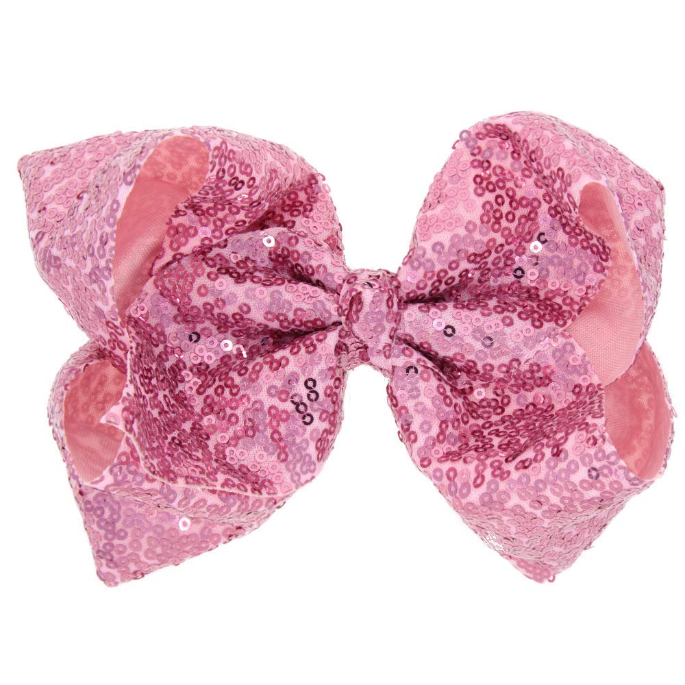 Hair Bows for Girls, 8 Inches Sequins Large Bows Alligator Hair Clip Hair Barrettes Accessories for Women Teens Girls Kids (Pink)