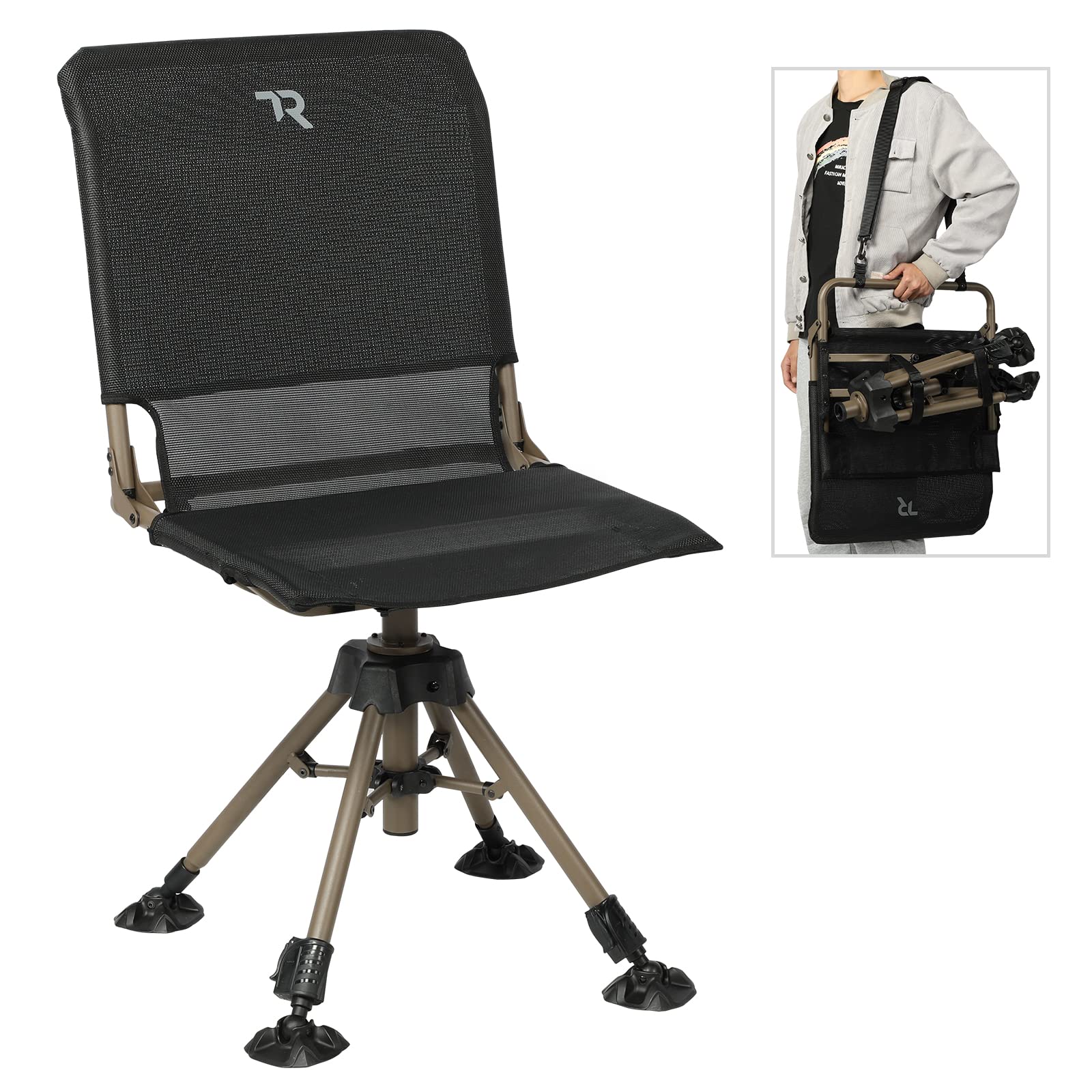 TR Hunting Chair 360 Degree Silent Swivel Folding Chair for Blinds, 2 ...