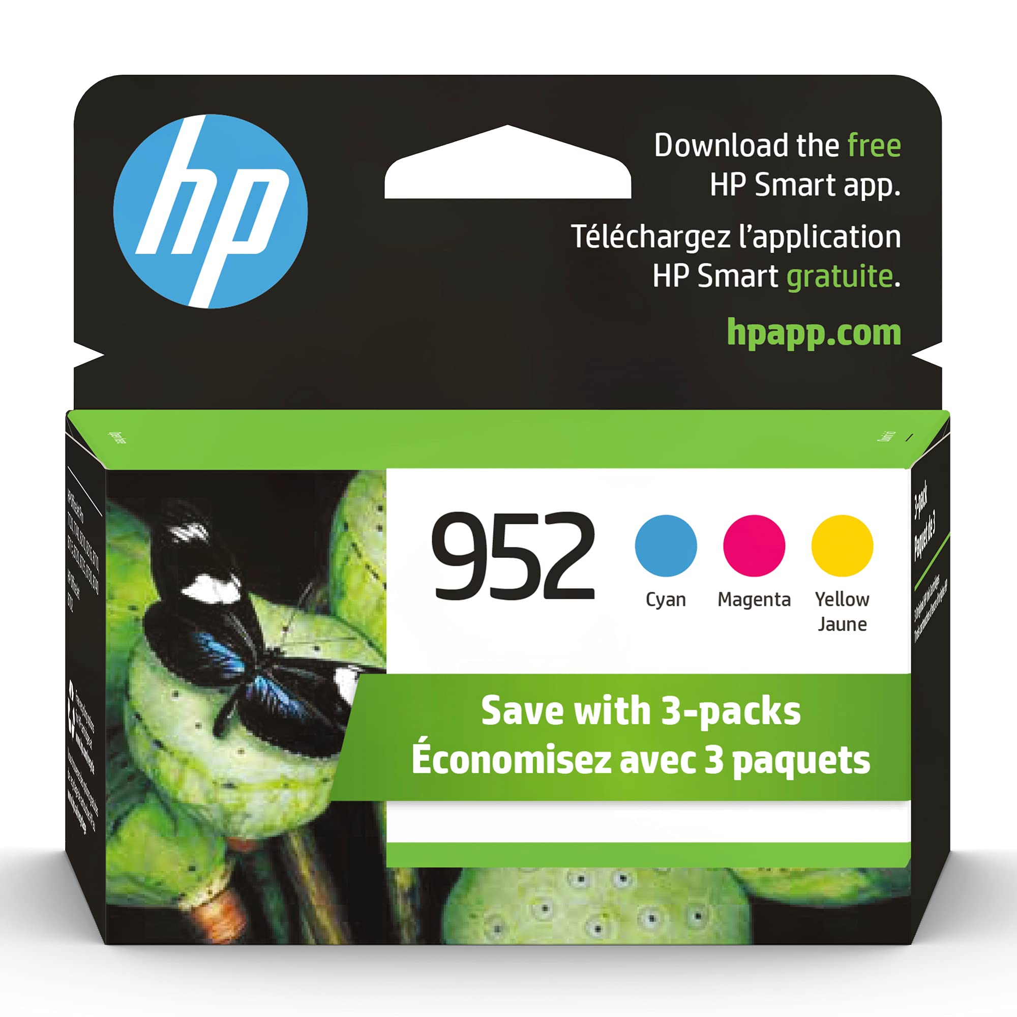 HP 952 Cyan, Magenta, Yellow Ink Cartridges (3-pack) | Works with HP OfficeJet 8702, HP OfficeJet Pro 7720, 7740, 8210, 8710, 8720, 8730, 8740 Series | Eligible for Instant Ink | N9K27AN