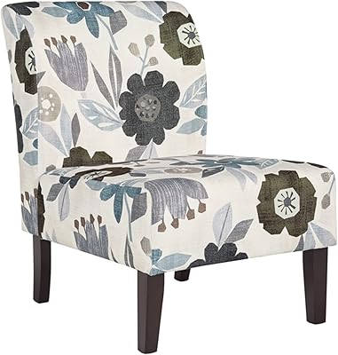 Signature Design by Ashley Triptis Floral Armless Accent Chair, White, Blue & Gray