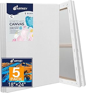 Stretched Canvases for Painting 18x24 Inch 5-Pack, 10 oz Triple Primed Acid-Free 100% Cotton Blank Canvas, Rectangular Can...