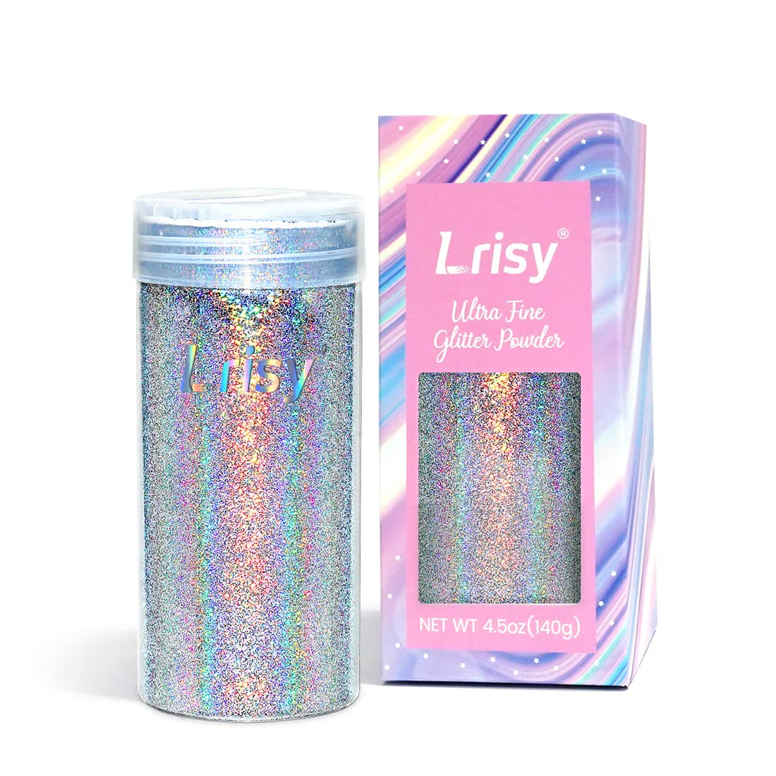 Lrisy Holographic Extra Fine Glitter Powder with Shaker Lid, Craft Glitter Sequins for Epoxy Resin, Slime,Tumblers,Nail&Painting Arts 140g/4.5oz (Ultra Thin Holographic Silver)