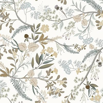 Guvana 16.14"x394" Floral Peel and Stick Wallpaper Leaves Contact Paper Floral and Leaf Wallpaper Colorful Flowers Self Adhesive Wallpaper Removable Wallpaper for Home Wall Decor（Off-White Background）