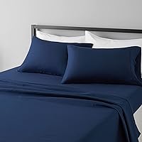 Amazon Basics 4 Piece Deluxe Microfiber Bed Sheets, Queen Size, Navy Blue, Solid,