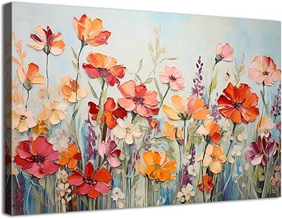 Colorful Wildflower Canvas Wall Art Daisy Poppy Floral Canvas Prints Pictures Abstract Nature Red Flowers Poster Painting Modern Botanical Artwork for Bathroom Living Room Home Decorations 12x16"