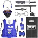 Ultimate All-in-One Kids Police Role Play Toy Kit - 15-Piece Policeman Pretend Play Set for Kids - SWAT Accessories for Dress Up Costumes - Badge&comma; Shield&comma; Vest&comma; Handcuffs Included