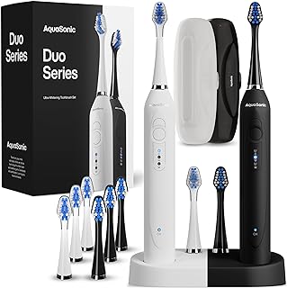 Aquasonic Duo - Dual Handle Ultra Whitening 40,000 VPM Wireless Charging Electric ToothBrushes - 3 Modes with Smart Timers...