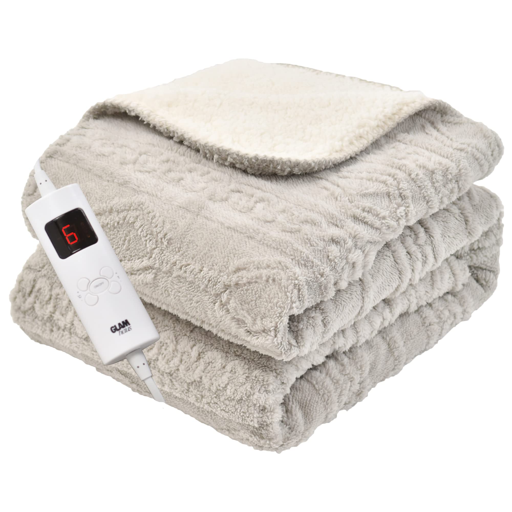 GlamHaus Heated Throw Blanket - Electric 85W For Over Bed Or Sofa - Luxurious & Soft - Cool Grey - 9 Temp Settings & 9-Hour Timer - Machine Washable - XL 160 x 130cm (Grey)