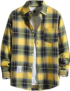 Men's Plaid Shirts Jackets Flannel Long Sleeve Casual Buffalo Plaid Button Down Relaxed Fit Shirts Tops with Pocket